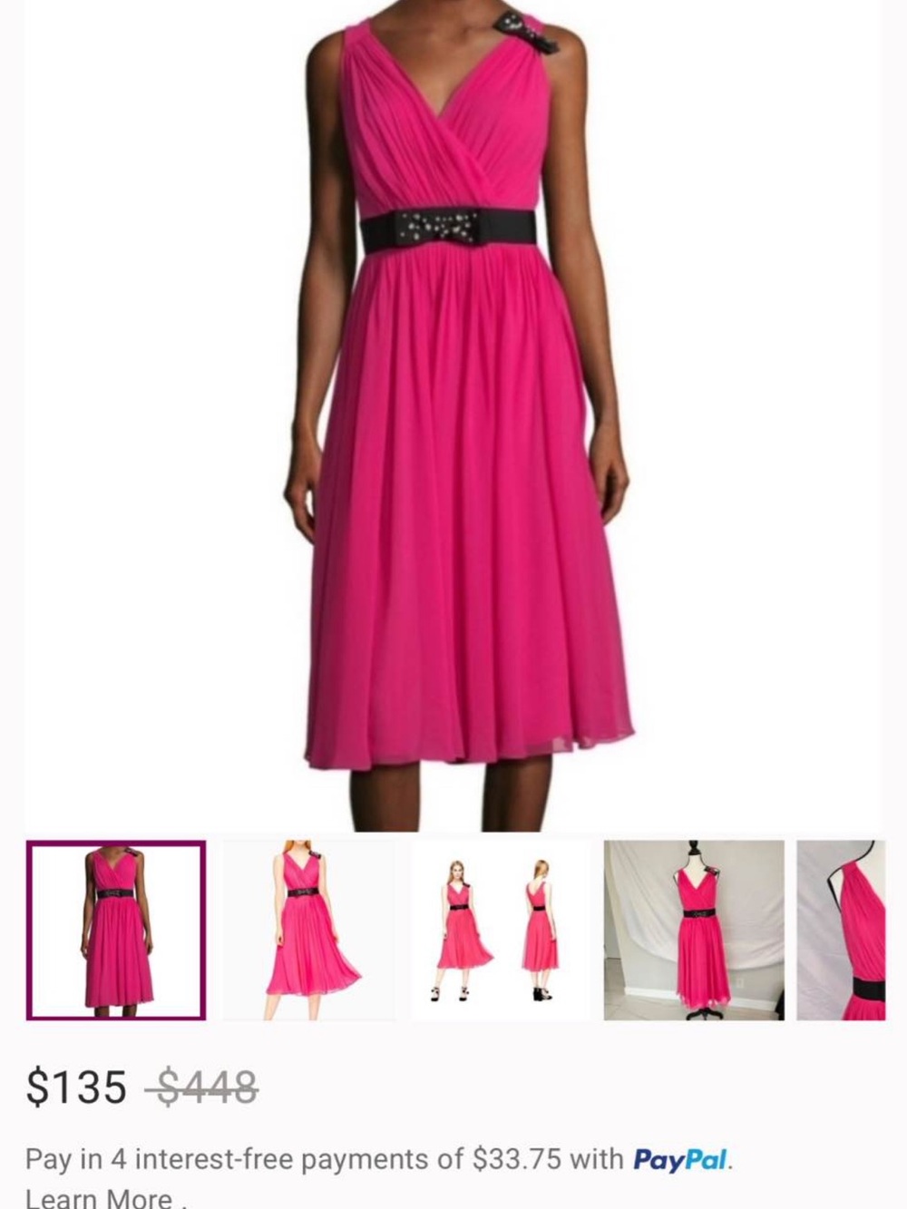 kate spade Bright Fuchsia Sleeveless V‑Neck Midi Dress with Black bow Belt